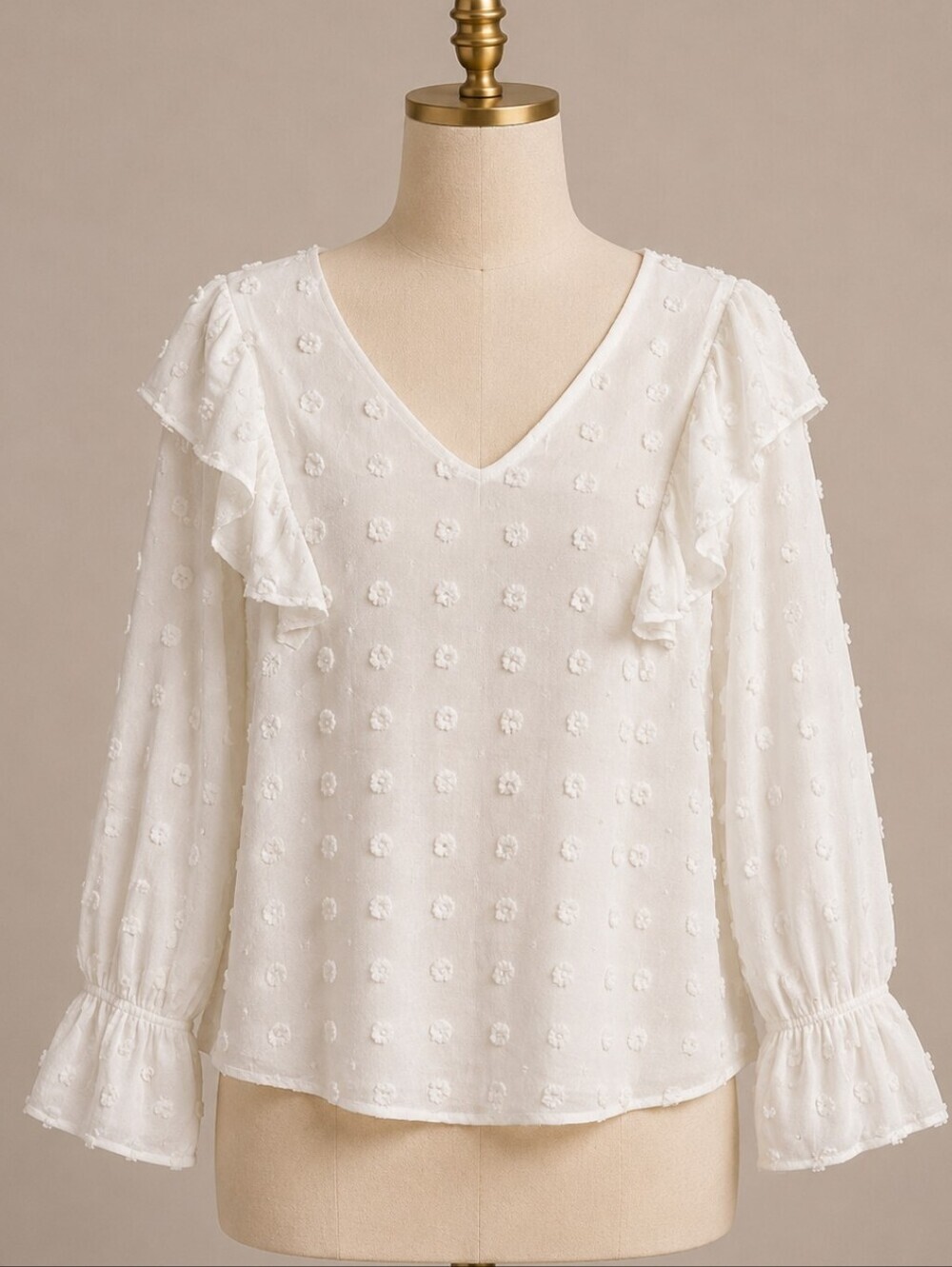 ANDREE BY UNIT Ivory Textured Ruffle Blouse